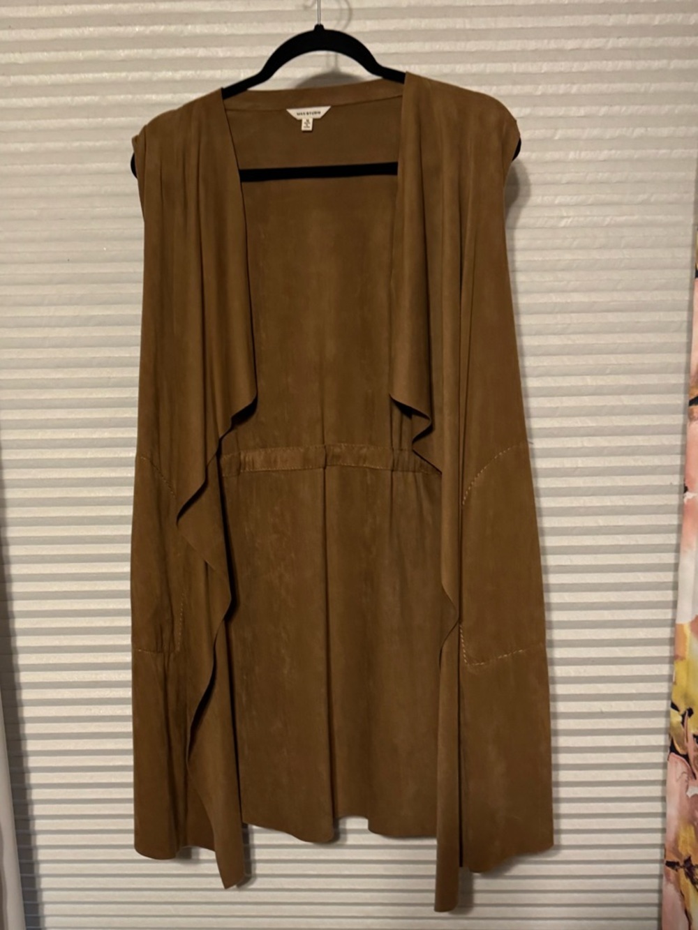 Caramel Faux Suede Vest with Curved Panel Detail